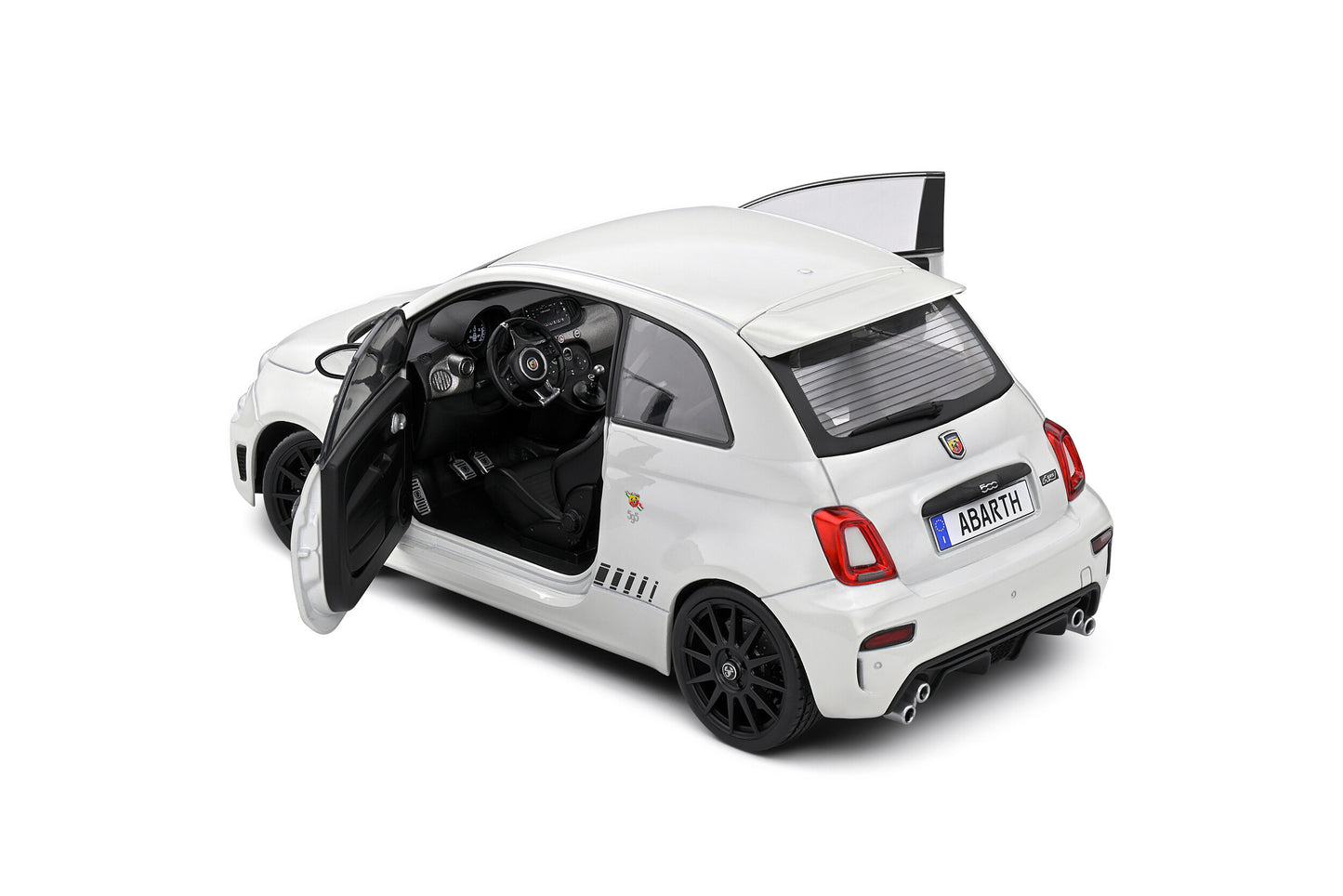 Solido 2022 Fiat 695 (500) Abarth White w/ Black Stripe 1:18