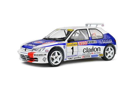 Solido 1:18 1996 Peugeot 306 Maxi No 1 2nd Rally Montecarlo White and Blue 1:18