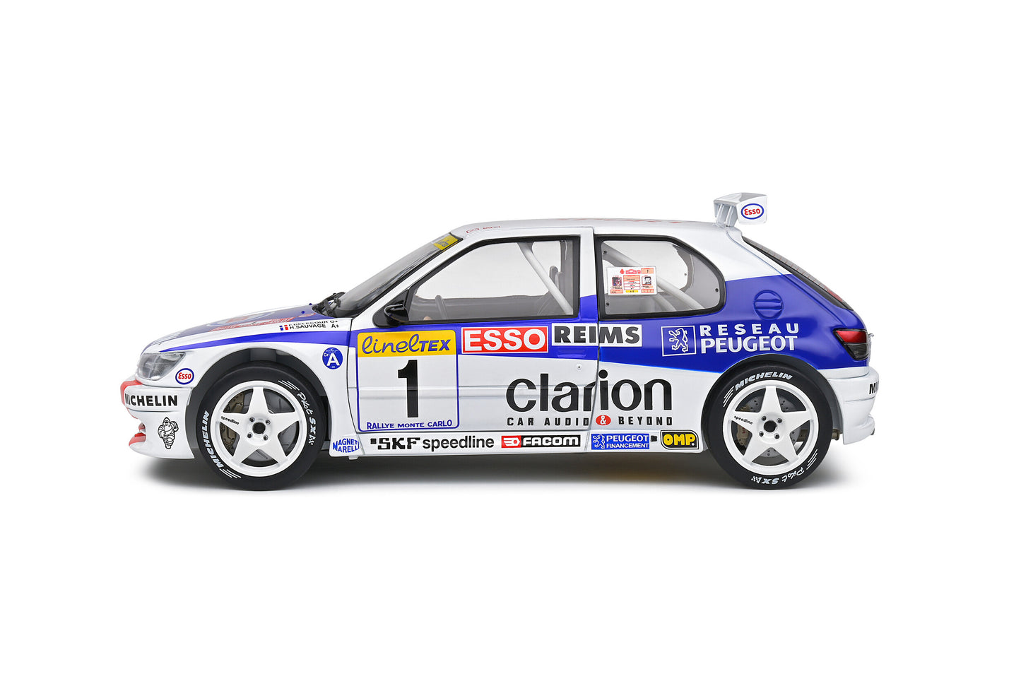 Solido 1:18 1996 Peugeot 306 Maxi No 1 2nd Rally Montecarlo White and Blue 1:18