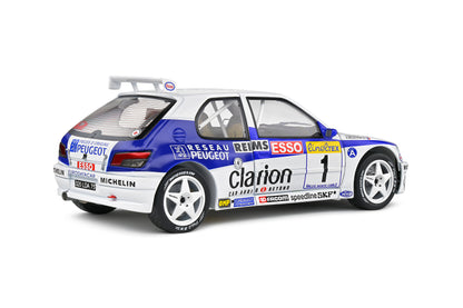 Solido 1:18 1996 Peugeot 306 Maxi No 1 2nd Rally Montecarlo White and Blue 1:18