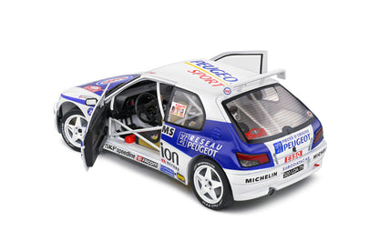 Solido 1:18 1996 Peugeot 306 Maxi No 1 2nd Rally Montecarlo White and Blue 1:18