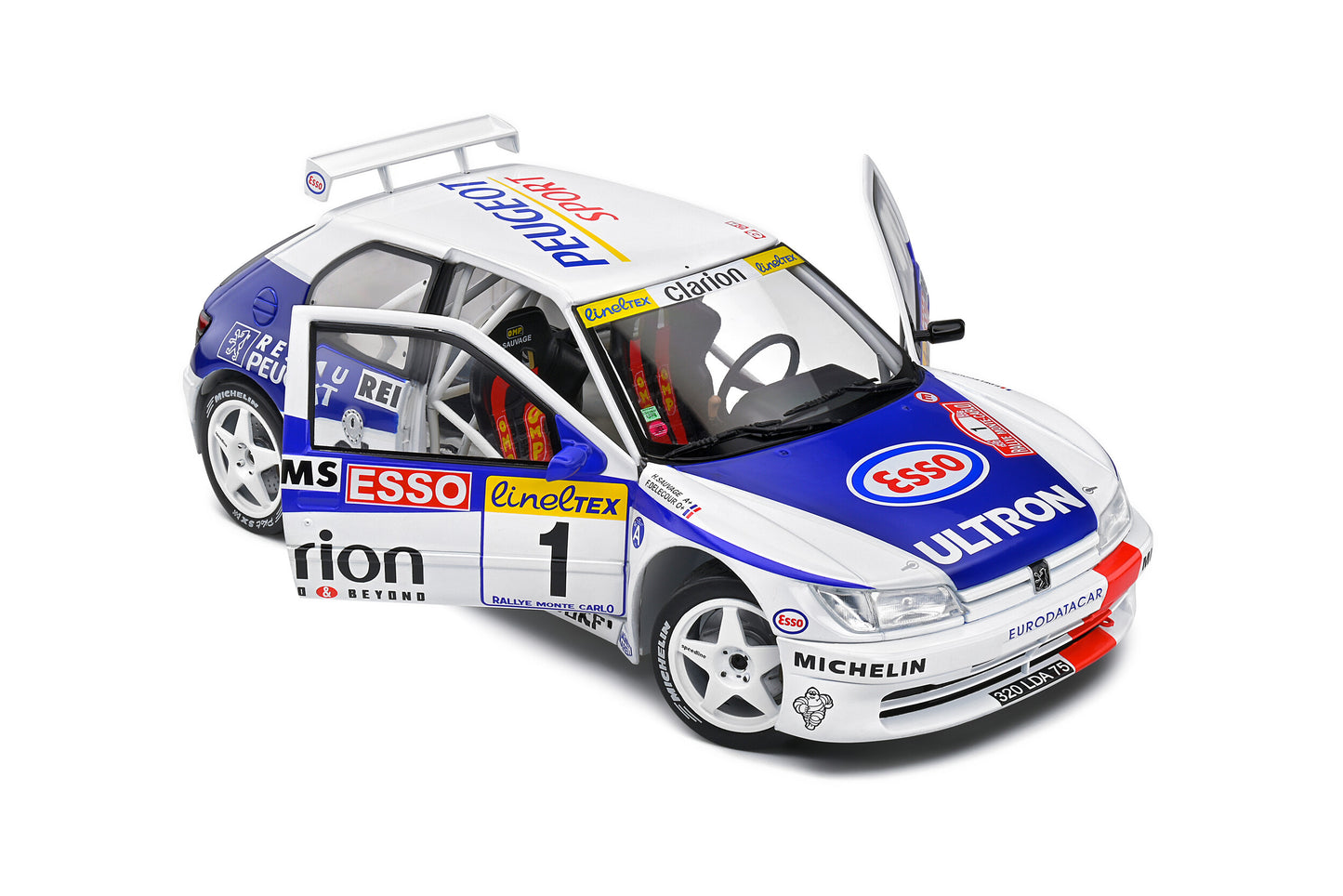 Solido 1:18 1996 Peugeot 306 Maxi No 1 2nd Rally Montecarlo White and Blue 1:18