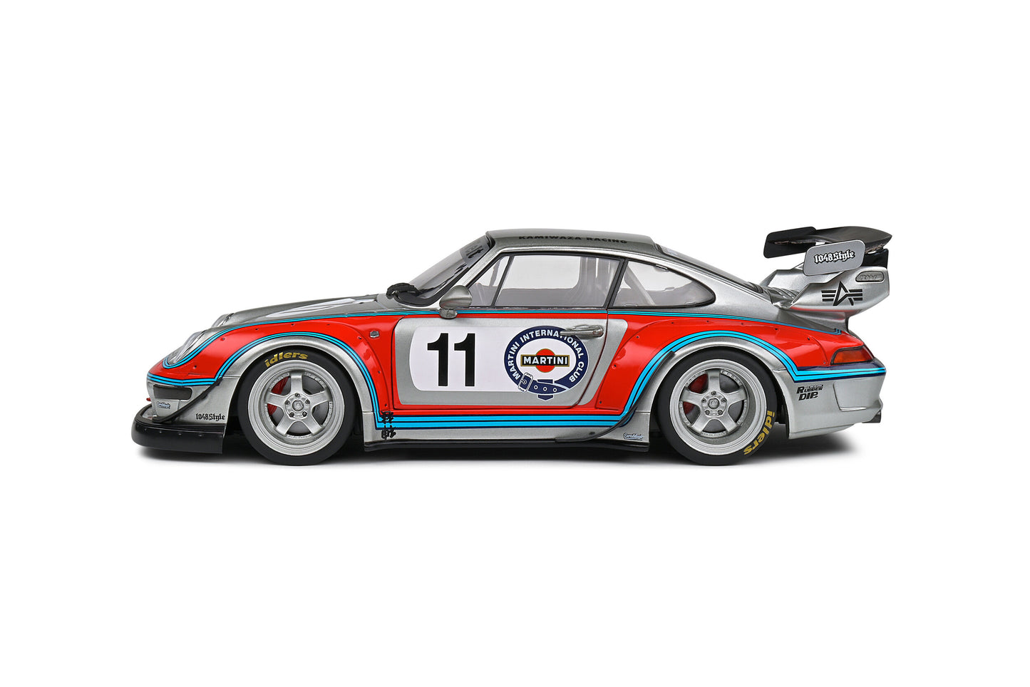 Solido 2020 Porsche 993 RWB Bodykit No 11 Martini Racing Livery Coupe Silver Red Blue 1:18