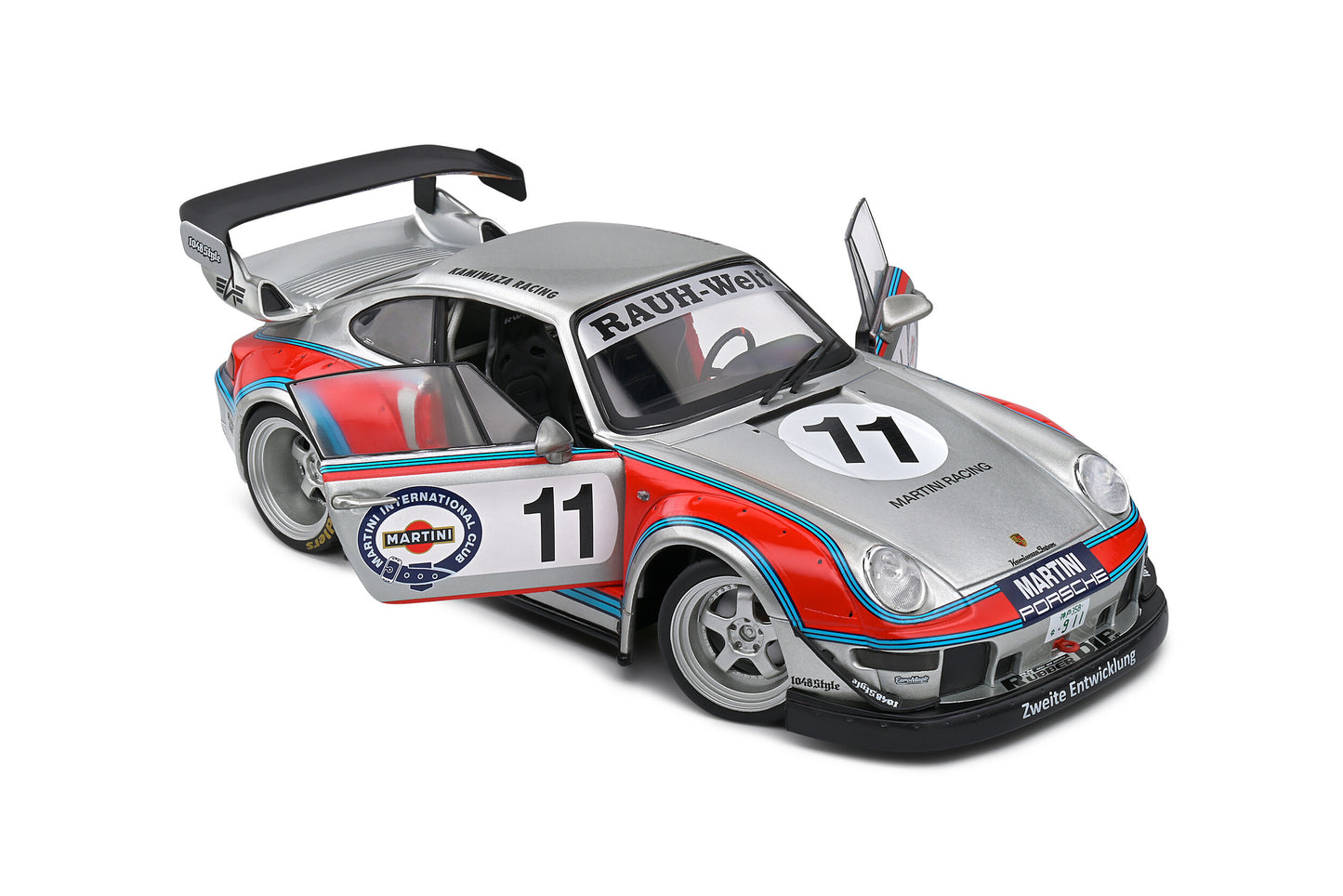 Solido 2020 Porsche 993 RWB Bodykit No 11 Martini Racing Livery Coupe Silver Red Blue 1:18