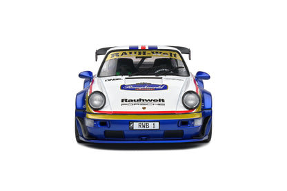 Solido 2022 Porsche 964 RWB Bodykit No 1 Rauhwelt Racing Livery Coupe Blue and White 1:18