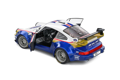 Solido 2022 Porsche 964 RWB Bodykit No 1 Rauhwelt Racing Livery Coupe Blue and White 1:18