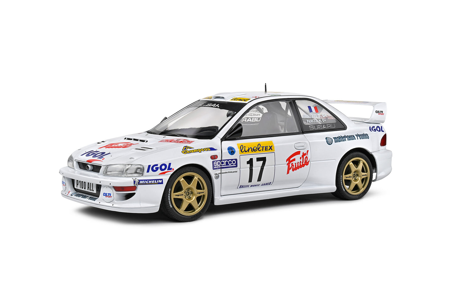 Solido 1999 Subaru Impreza 22b S5 WRC #17 Panizzi Rallye Monte Carlo White 1:18