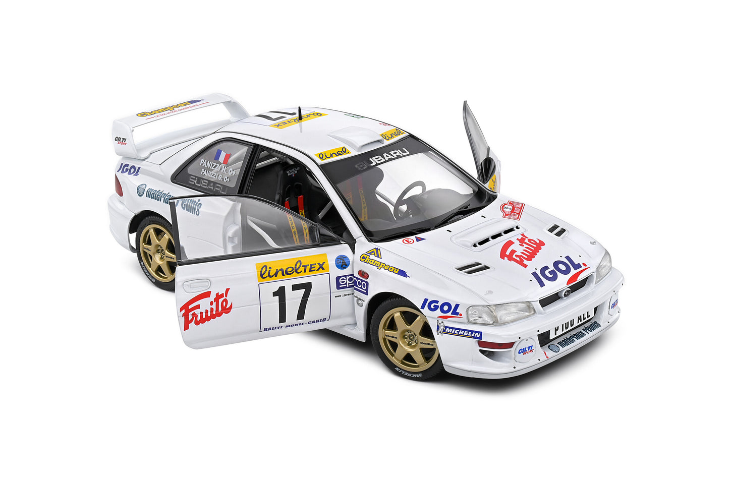 Solido 1999 Subaru Impreza 22b S5 WRC #17 Panizzi Rallye Monte Carlo White 1:18