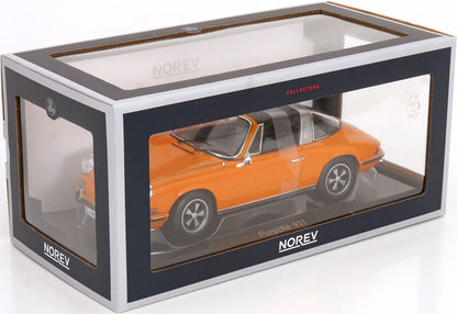 Norev 1970 Porsche 911 T 2.2 Targa w/ Removable Top Signal Orange 1:18