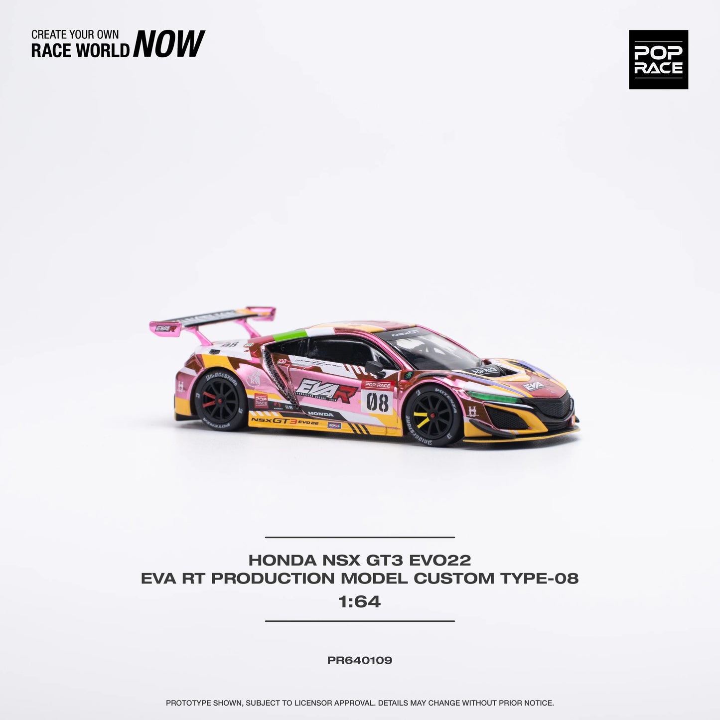 Pop Race Honda NSX GT3 Evo22 EVA RT Evangelion Pink 1:64