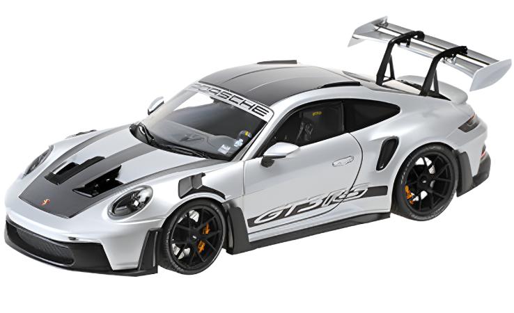 Minichamps 2022 Porsche 911 992 GT3 RS Silver w/ Weissach Package, Black Wheels w/ Clamshell Box 1:18 LIMITED