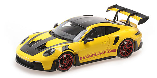 Minichamps 2023 Porsche 911 992 GT3 RS Yellow w/ Weissach Pkg, Pyro Red Wheels & Deco 1:18