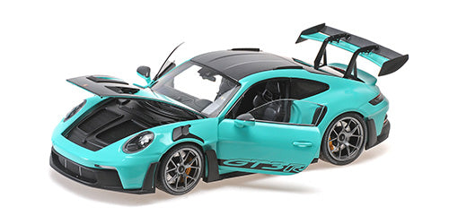 Minichamps 2023 Porsche 911 992 GT3 RS w/ Weissach Pkg Mint Green w/ Dark Silver Wheels 1:18