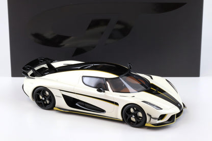 GT Spirit 2018 Koenigsegg Regera World Record Crystal White w/ Black Stripes & Gold Accents 1:18