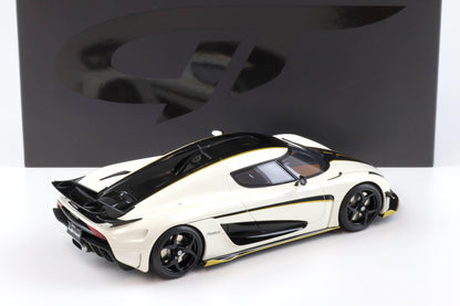 GT Spirit 2018 Koenigsegg Regera World Record Crystal White w/ Black Stripes & Gold Accents 1:18