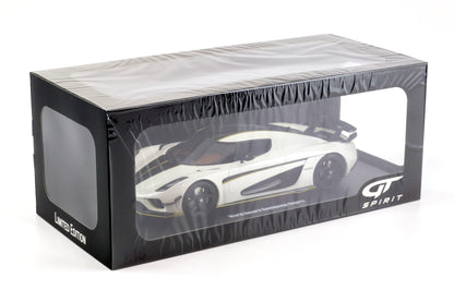 GT Spirit 2018 Koenigsegg Regera World Record Crystal White w/ Black Stripes & Gold Accents 1:18