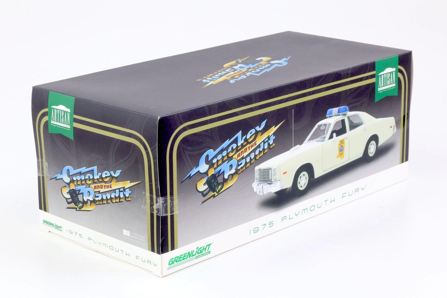 Greenlight 1975 Plymouth Fury Mississippi Highway Patrol Smokey & the Bandit Beige 1:18