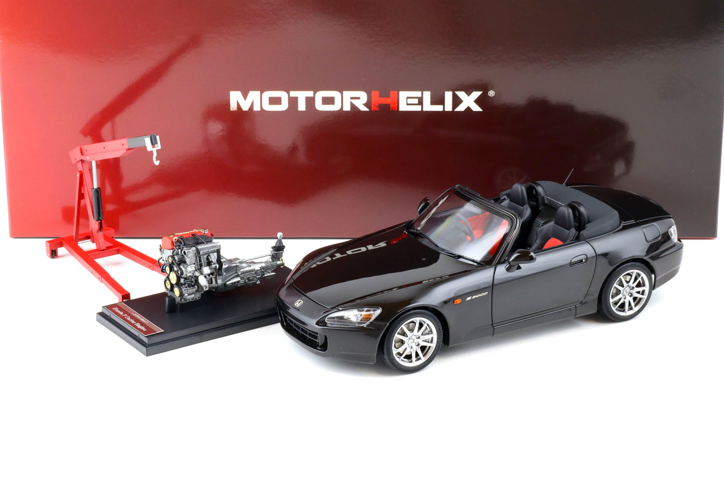 Motorhelix 2000 Honda S2000 (AP2) w/ Engine & Convertible Tops, Berlina Black 1:18 LIMITED