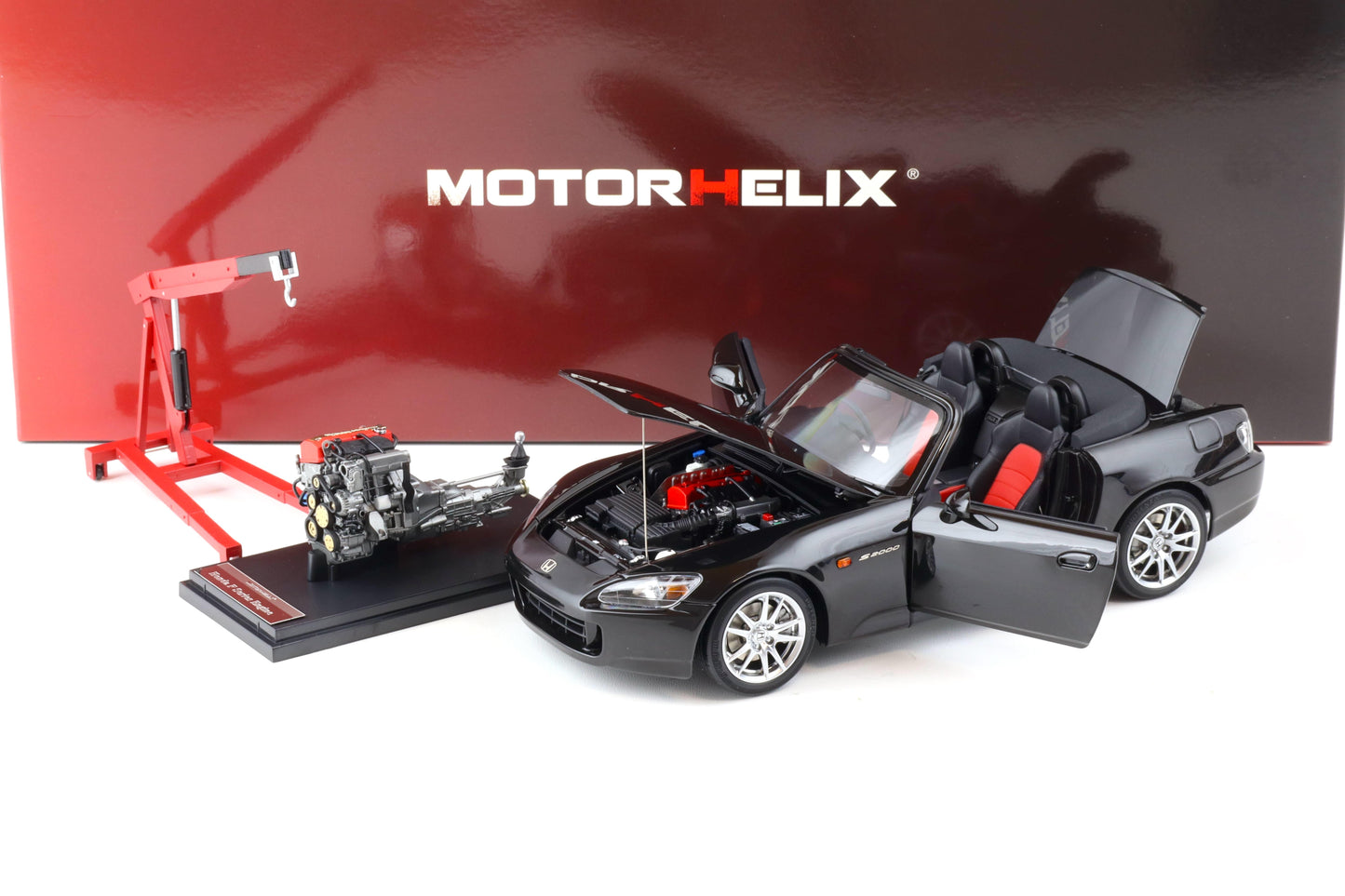 Motorhelix 2000 Honda S2000 (AP2) w/ Engine & Convertible Tops, Berlina Black 1:18 LIMITED