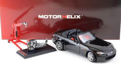 Motorhelix 2000 Honda S2000 (AP2) w/ Engine & Convertible Tops, Berlina Black 1:18 LIMITED