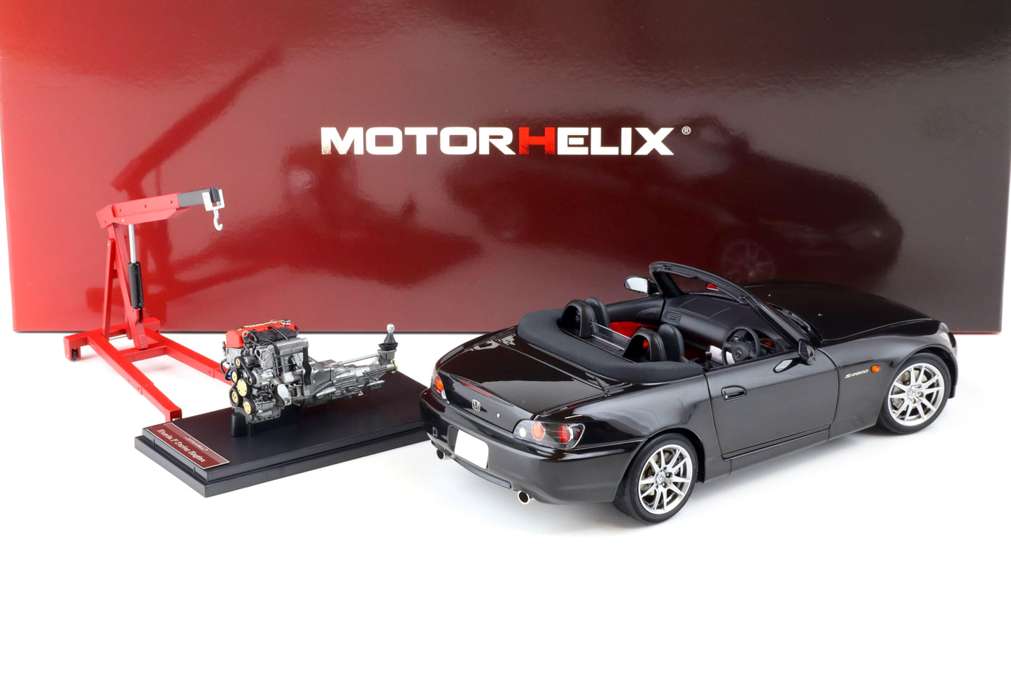 Motorhelix 2000 Honda S2000 (AP2) w/ Engine & Convertible Tops, Berlina Black 1:18 LIMITED