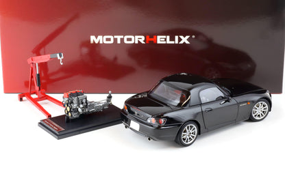 Motorhelix 2000 Honda S2000 (AP2) w/ Engine & Convertible Tops, Berlina Black 1:18 LIMITED