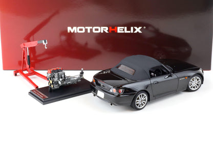 Motorhelix 2000 Honda S2000 (AP2) w/ Engine & Convertible Tops, Berlina Black 1:18 LIMITED