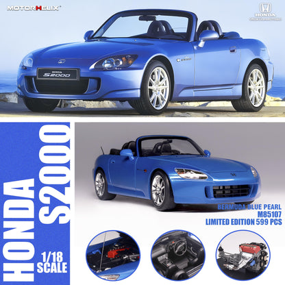 Motorhelix 2000 Honda S2000 (AP2) w/ Engine & Convertible Tops, Bermuda Blue 1:18 LIMITED