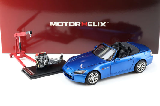 Motorhelix 2000 Honda S2000 (AP2) w/ Engine & Convertible Tops, Bermuda Blue 1:18 LIMITED