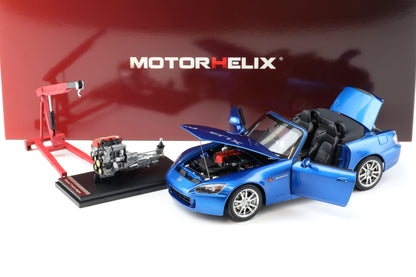 Motorhelix 2000 Honda S2000 (AP2) w/ Engine & Convertible Tops, Bermuda Blue 1:18 LIMITED