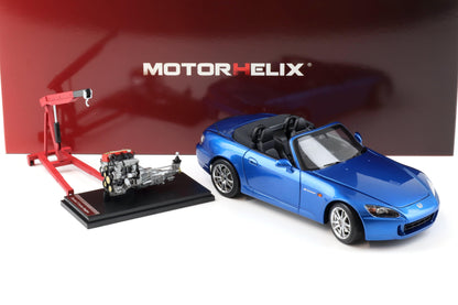 Motorhelix 2000 Honda S2000 (AP2) w/ Engine & Convertible Tops, Bermuda Blue 1:18 LIMITED