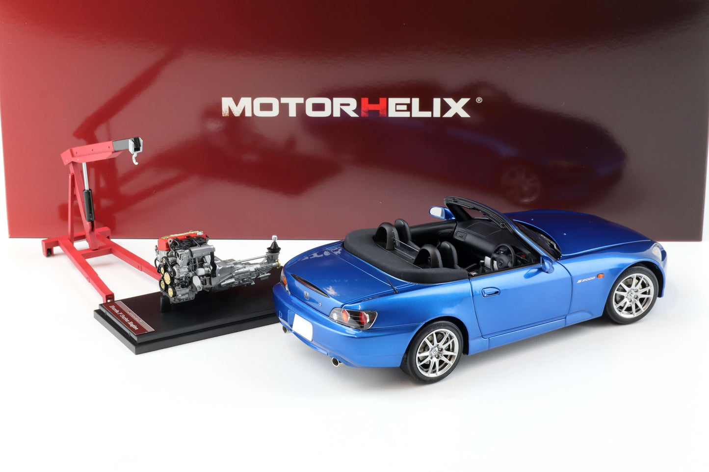 Motorhelix 2000 Honda S2000 (AP2) w/ Engine & Convertible Tops, Bermuda Blue 1:18 LIMITED