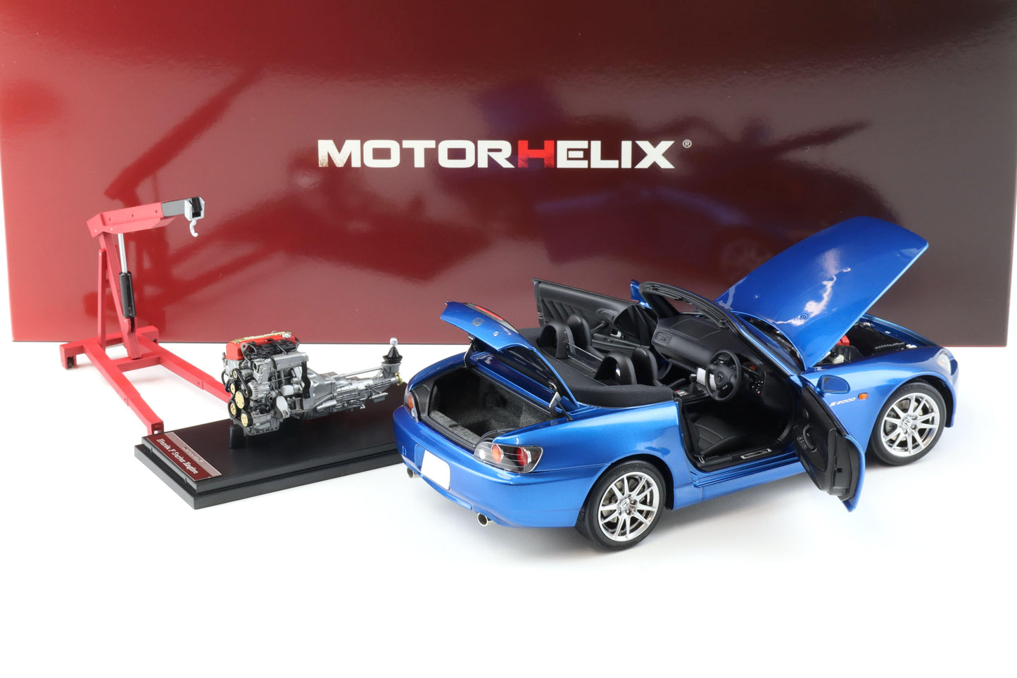 Motorhelix 2000 Honda S2000 (AP2) w/ Engine & Convertible Tops, Bermuda Blue 1:18 LIMITED