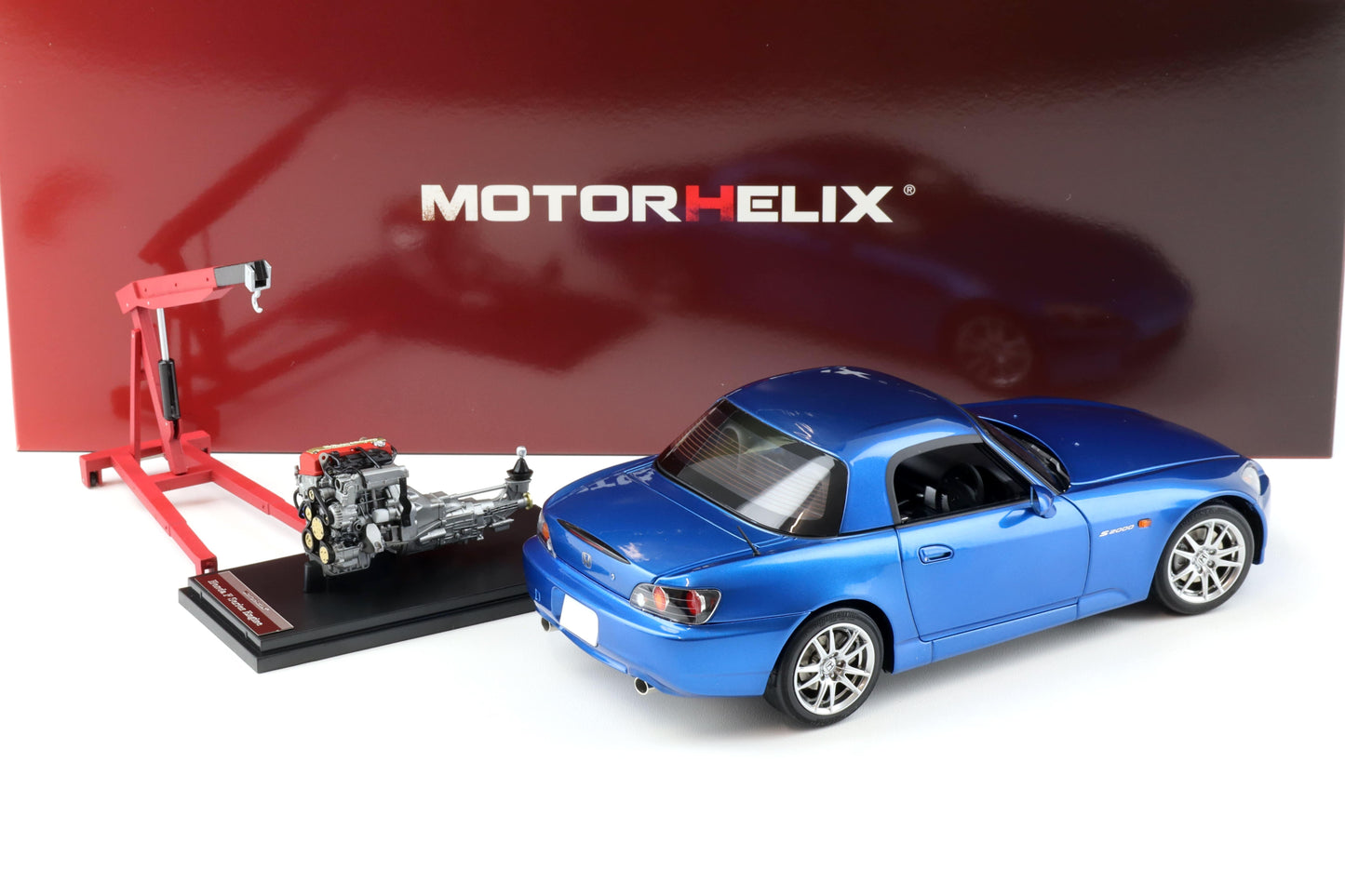 Motorhelix 2000 Honda S2000 (AP2) w/ Engine & Convertible Tops, Bermuda Blue 1:18 LIMITED