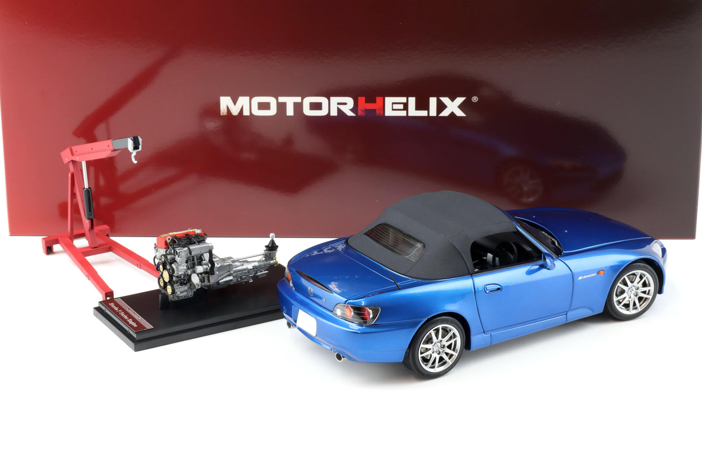 Motorhelix 2000 Honda S2000 (AP2) w/ Engine & Convertible Tops, Bermuda Blue 1:18 LIMITED