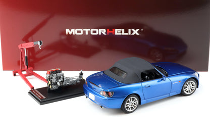 Motorhelix 2000 Honda S2000 (AP2) w/ Engine & Convertible Tops, Bermuda Blue 1:18 LIMITED