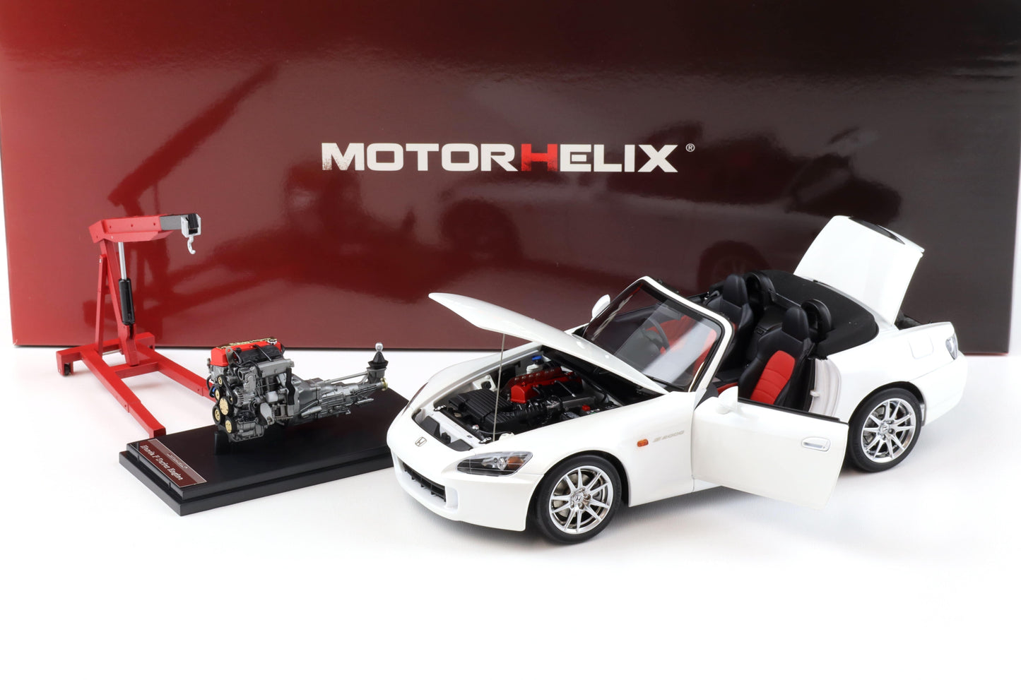 Motorhelix 2000 Honda S2000 (AP2) w/ Engine & Convertible Tops, Grand Prix White 1:18 LIMITED