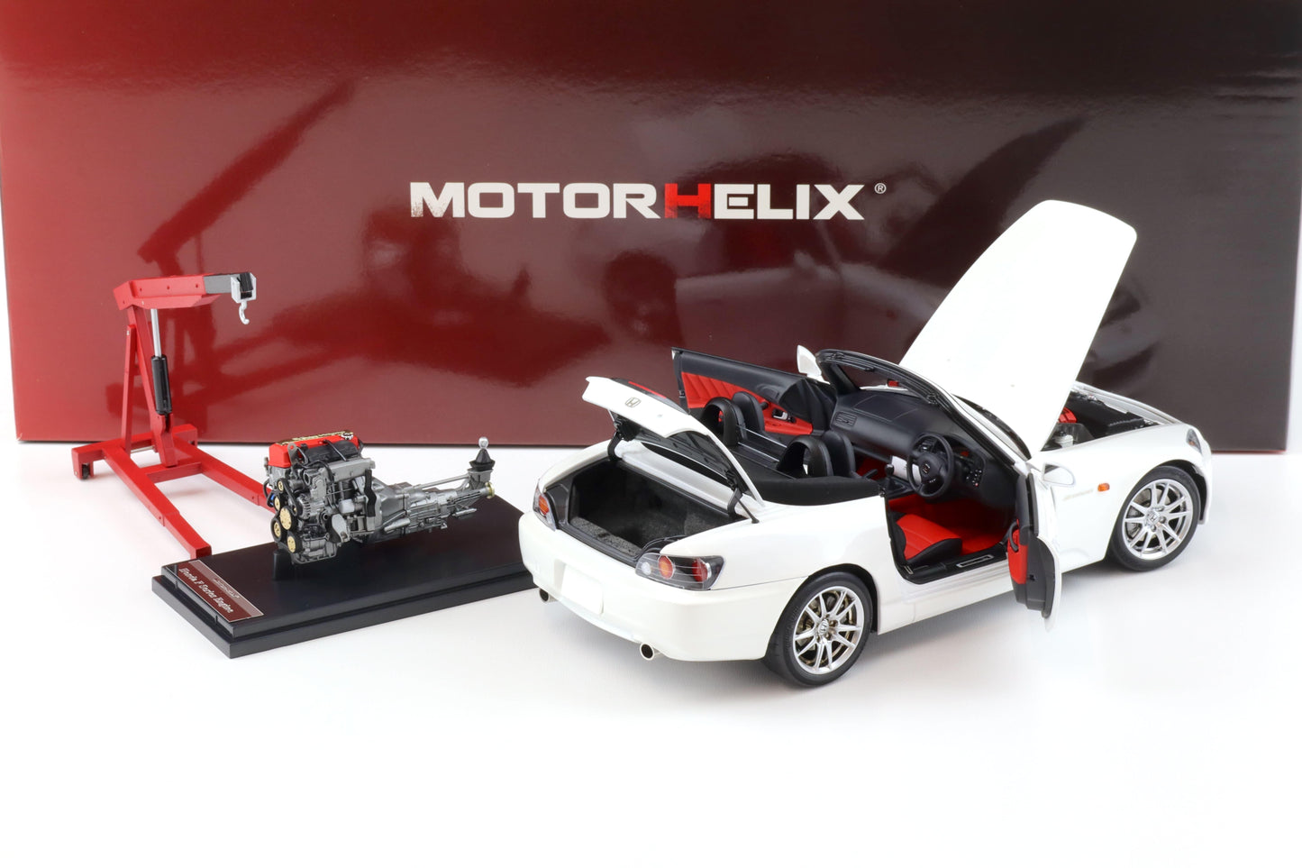 Motorhelix 2000 Honda S2000 (AP2) w/ Engine & Convertible Tops, Grand Prix White 1:18 LIMITED