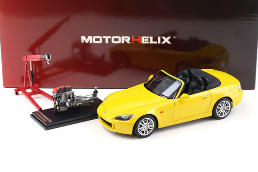 Motorhelix 2000 Honda S2000 (AP2) w/ Engine & Convertible Tops, Indy Yellow Pearl 1:18 LIMITED