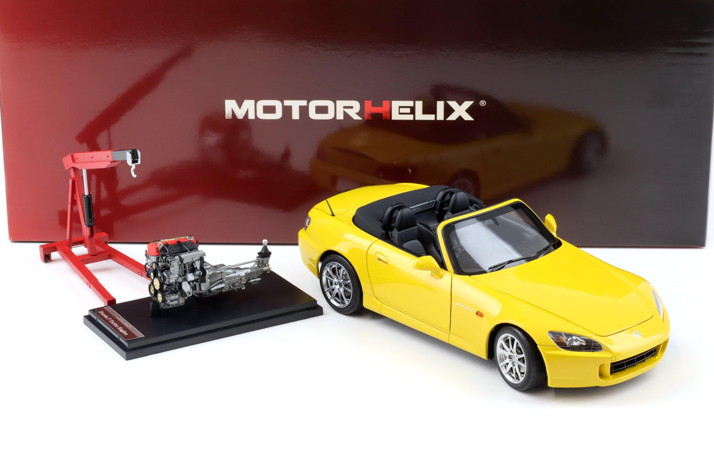 Motorhelix 2000 Honda S2000 (AP2) w/ Engine & Convertible Tops, Indy Yellow Pearl 1:18 LIMITED