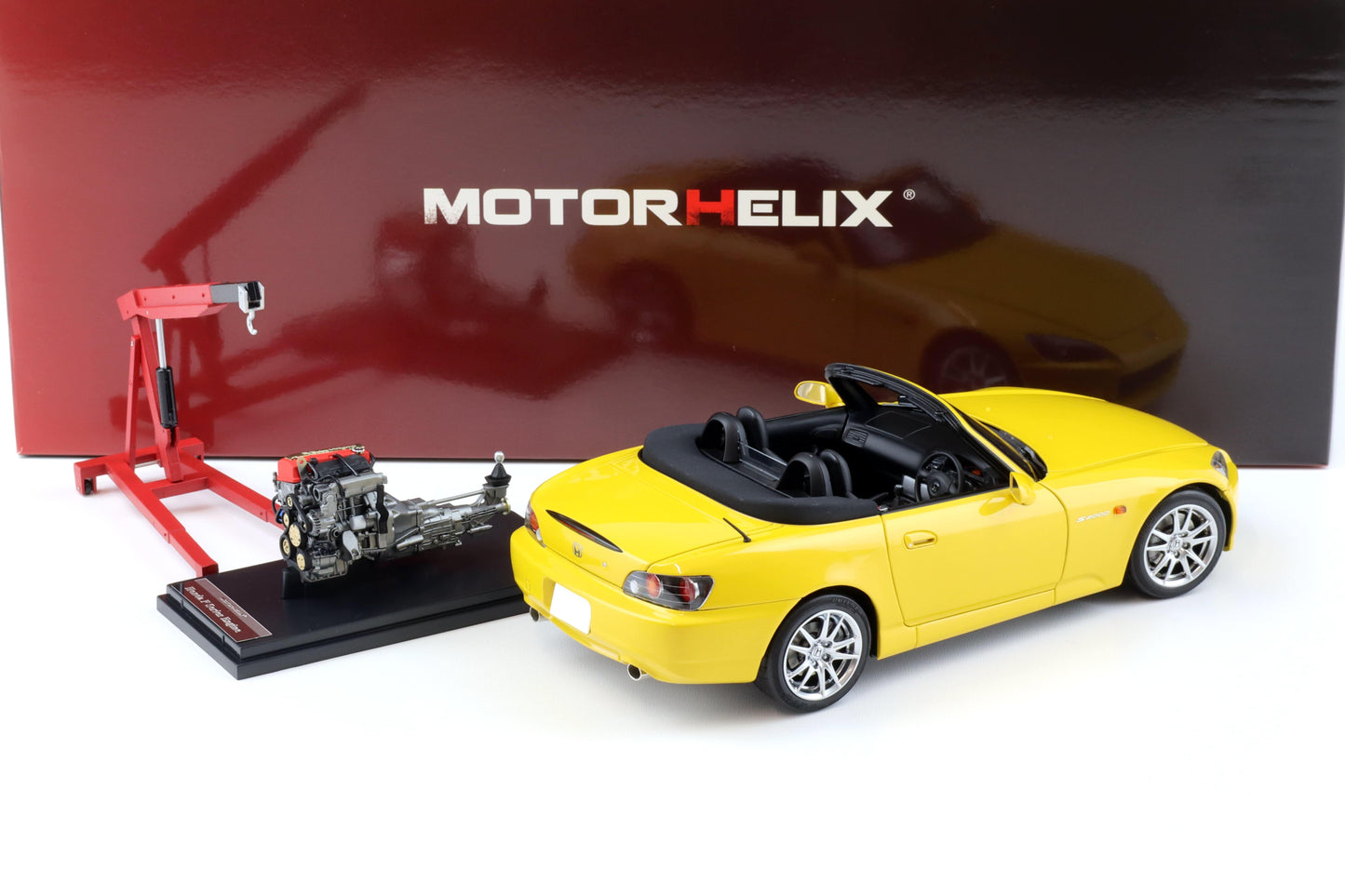 Motorhelix 2000 Honda S2000 (AP2) w/ Engine & Convertible Tops, Indy Yellow Pearl 1:18 LIMITED