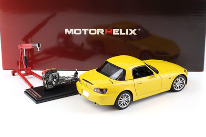 Motorhelix 2000 Honda S2000 (AP2) w/ Engine & Convertible Tops, Indy Yellow Pearl 1:18 LIMITED