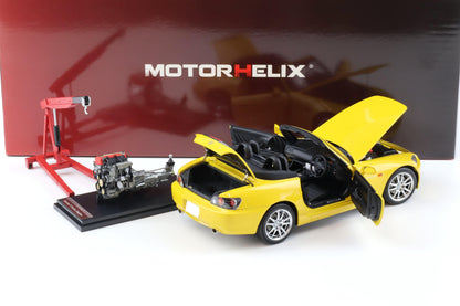 Motorhelix 2000 Honda S2000 (AP2) w/ Engine & Convertible Tops, Indy Yellow Pearl 1:18 LIMITED