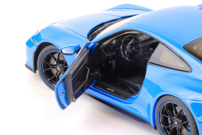 Norev Porsche 911 992 GT3 Shark Blue w/ Black & Blue Wheels 1:18 LIMITED