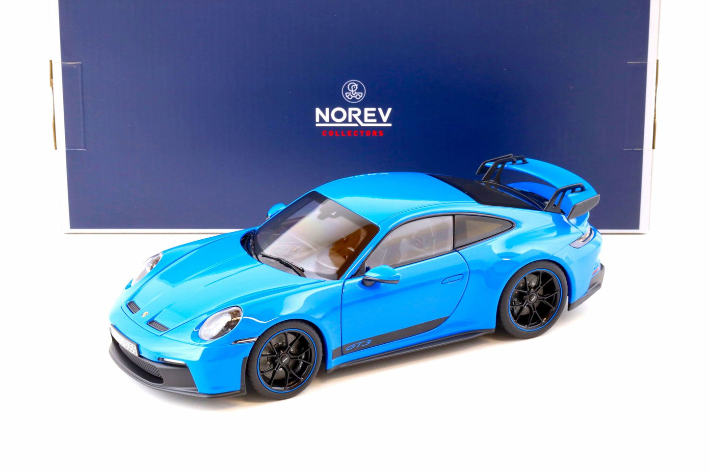 Norev Porsche 911 992 GT3 Shark Blue w/ Black & Blue Wheels 1:18 LIMITED