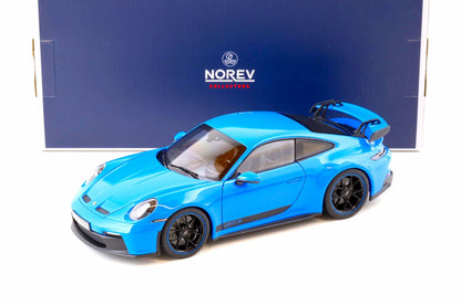 Norev Porsche 911 992 GT3 Shark Blue w/ Black & Blue Wheels 1:18 LIMITED