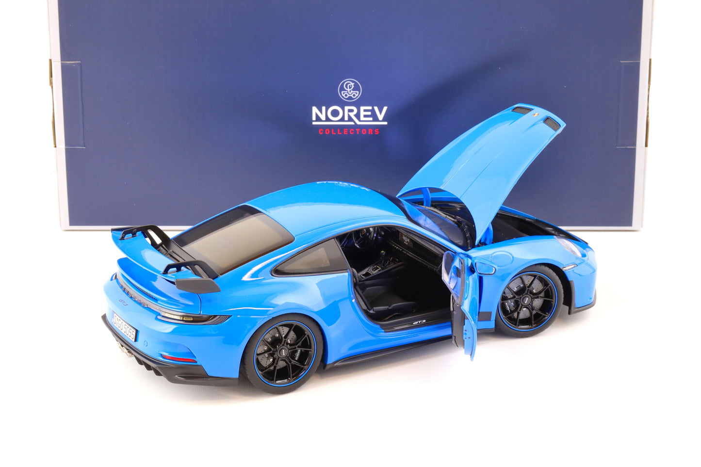 Norev Porsche 911 992 GT3 Shark Blue w/ Black & Blue Wheels 1:18 LIMITED