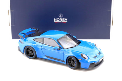 Norev Porsche 911 992 GT3 Shark Blue w/ Black & Blue Wheels 1:18 LIMITED