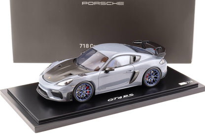 Spark-Model 2024 Porsche 718 Cayman GT4 RS (982) Arctic Grey w/ Indigo Blue Wheels 1:18