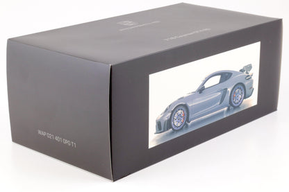 Spark-Model 2024 Porsche 718 Cayman GT4 RS (982) Arctic Grey w/ Indigo Blue Wheels 1:18